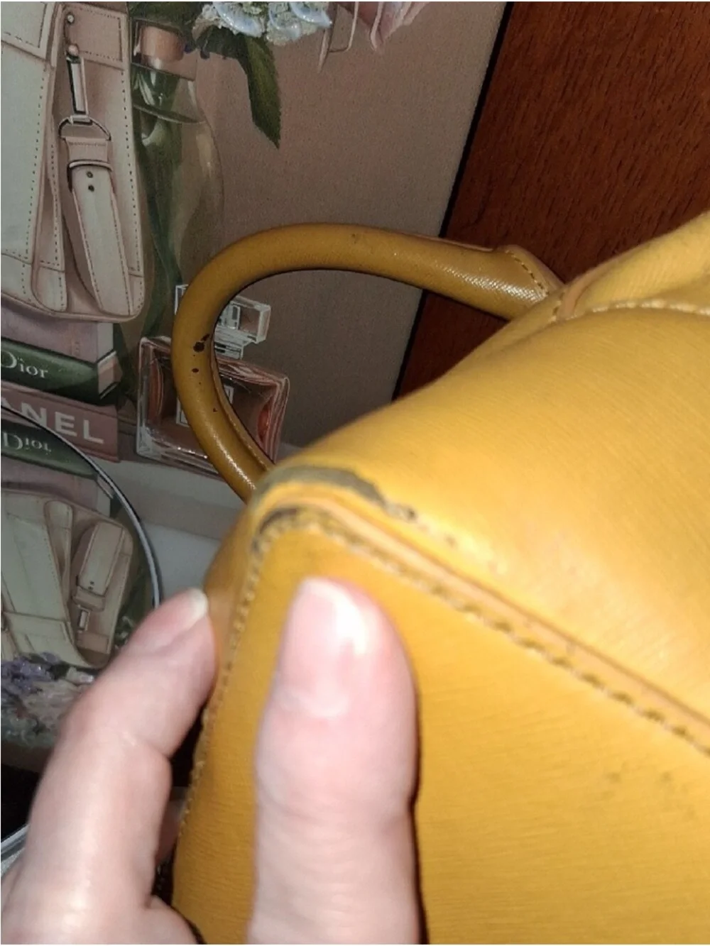Tory Burch Yellow Leather Shoulder Tote with Patterned Scarf Accent